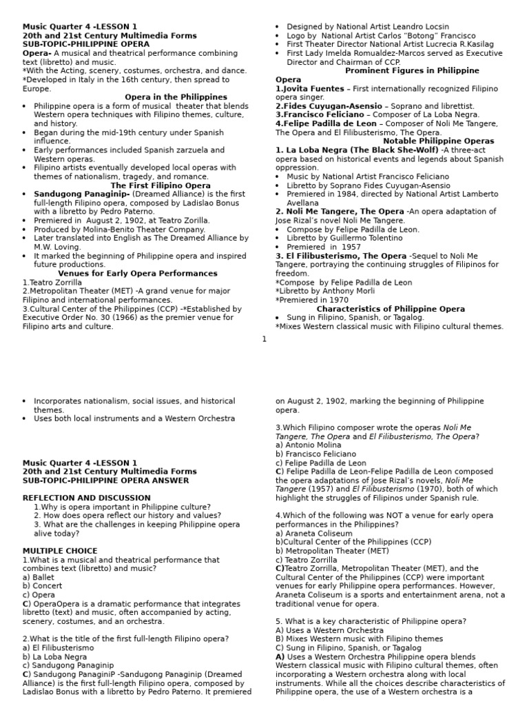 q4 Music Notes For Teachers With Answer M | PDF | Opera | Ballet