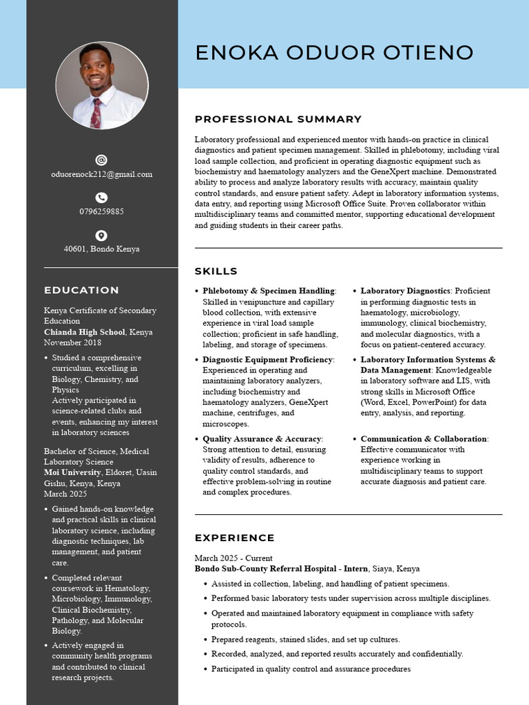 Enoka OduorOtieno Resume | PDF | Medical Laboratory | Mentorship