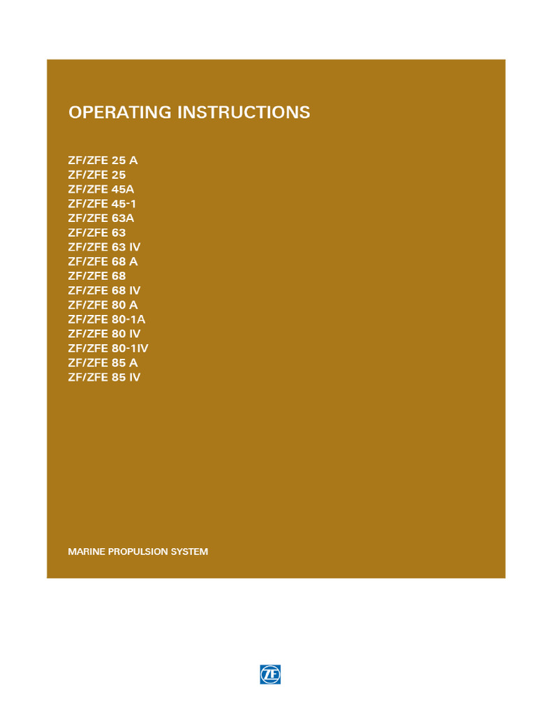 ZF ZF 85 IV, ZF 25 A, ZF 63 IV, ZFE 68 ... ZF 80 IV Manual Do Usuário | PDF