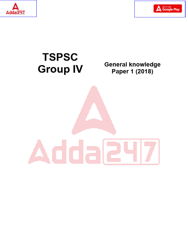 TSPSC Group 4 General Knowledge Paper 1 2018 English | PDF | Chess ...