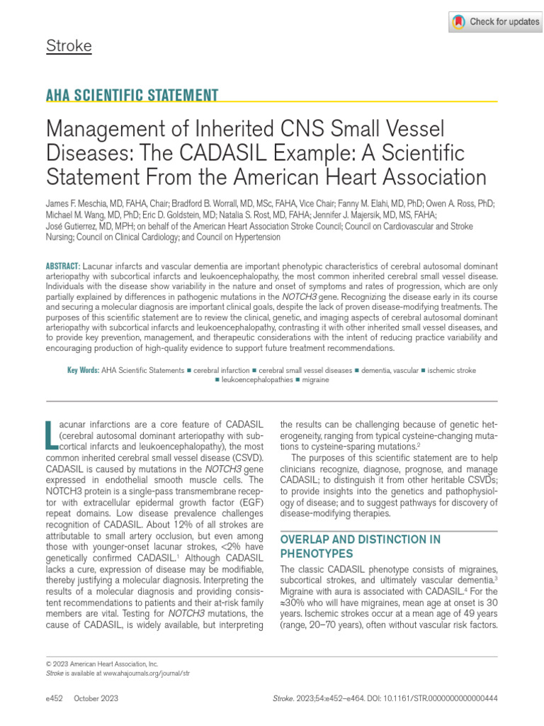 Meschia Et Al 2023 Management of Inherited Cns Small Vessel Diseases ...