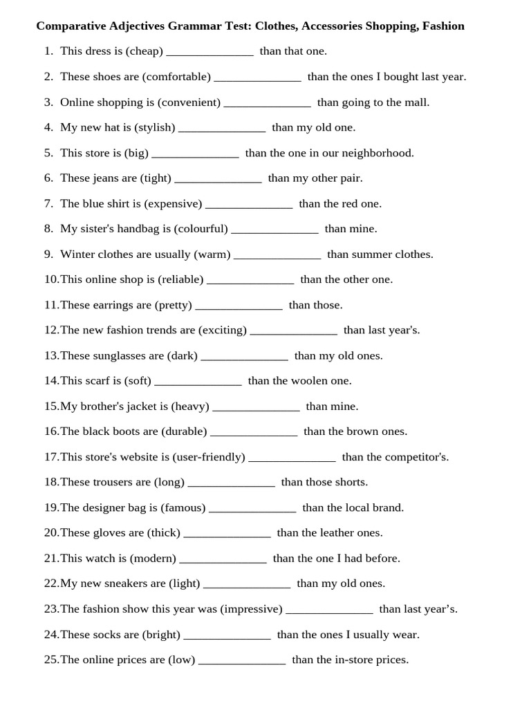 9-10. Comparative-Adjectives-A2-With-Keysdocx - 157683 | PDF | Clothing ...