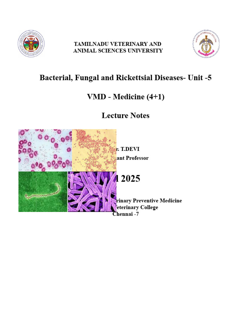 Lecture Notes VMD Unit 5 2025 | PDF | Anthrax | Medical Specialties