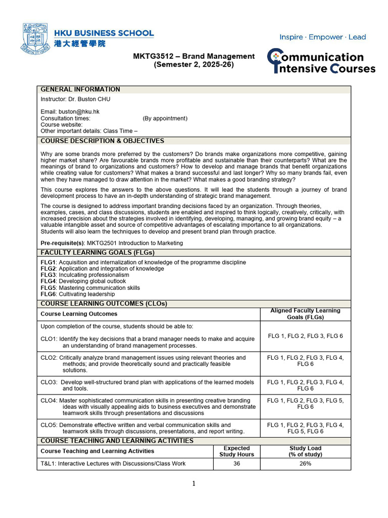 MKTG3512 Brand Management - Course Syllabus 2025-26 | PDF | Brand ...