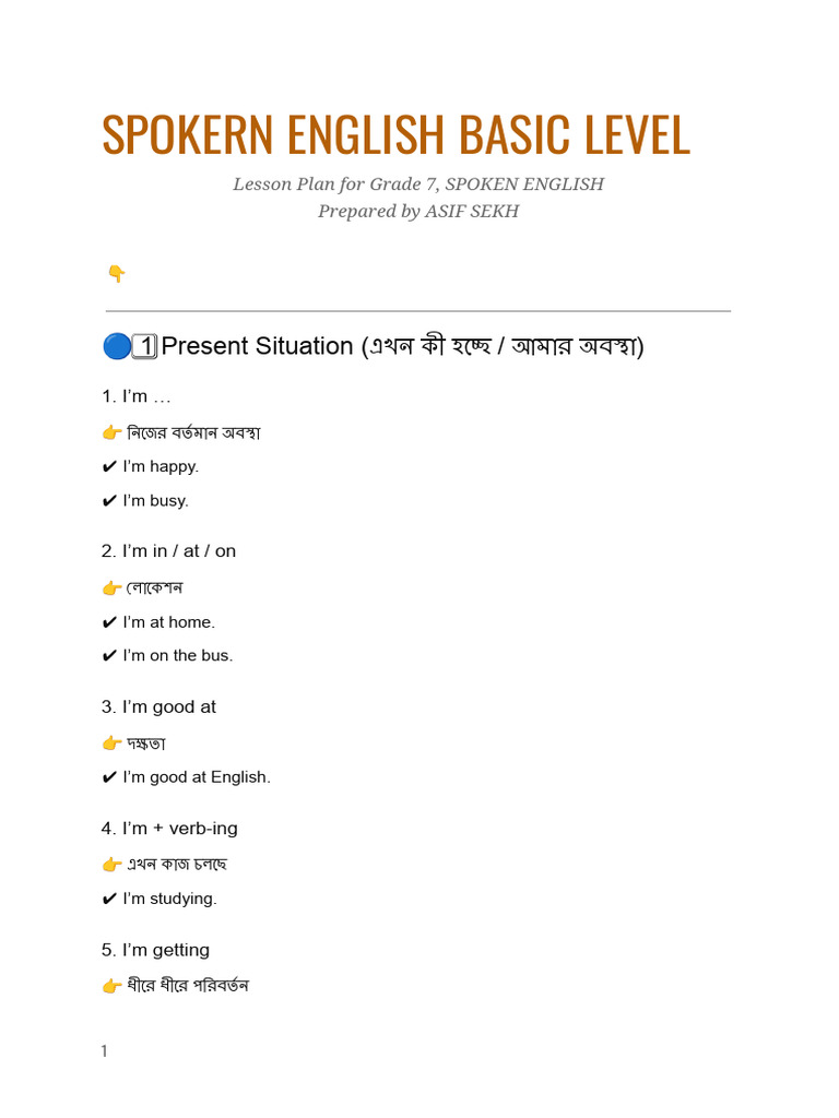 Spoken English Level 1 | PDF | Chess Theory