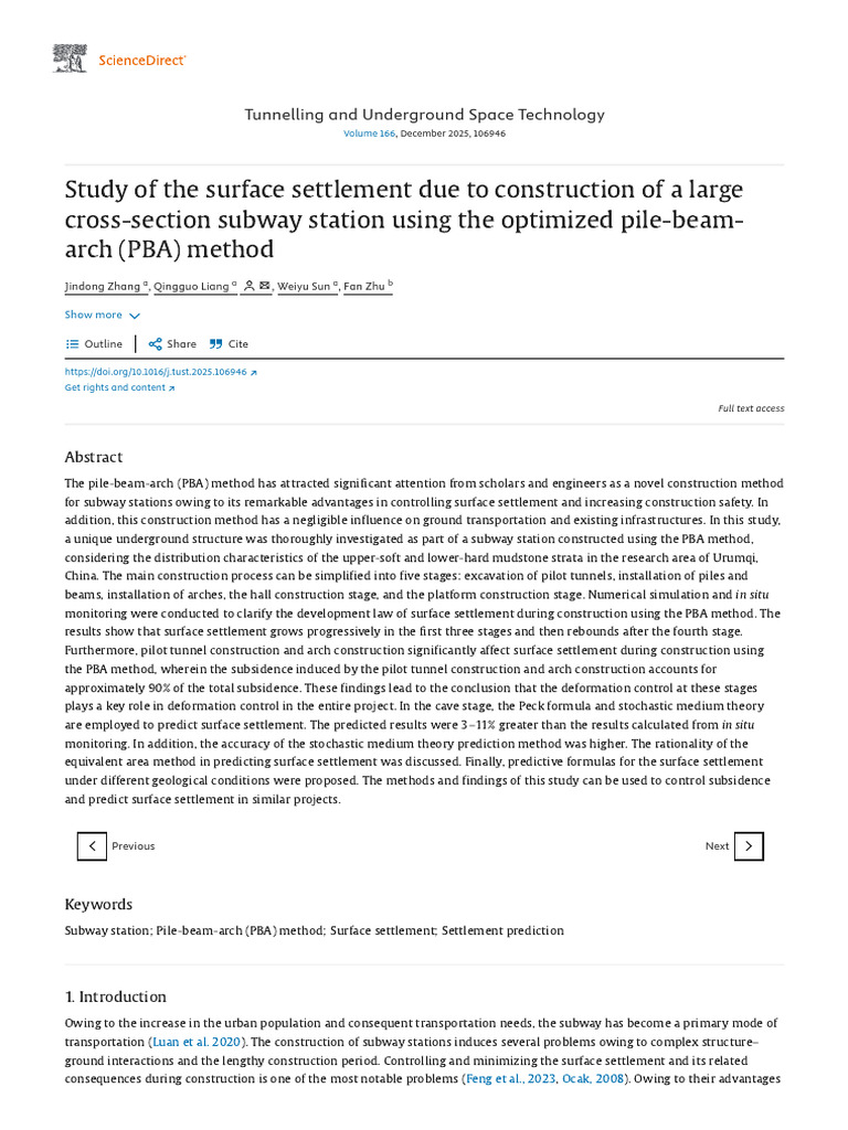 Study of The Surface Settlement Due To Construction of A Large Cross ...