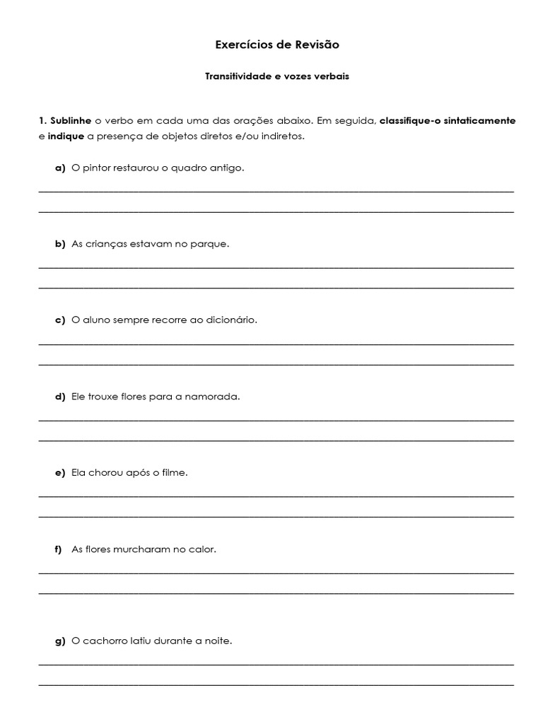 A - Exercícios - Transitividade Verbal | PDF | Objeto (gramática) | Pronome
