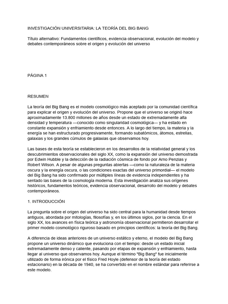 Investigación Universitaria - La Teoría Del Big Bang | PDF | Big Bang ...