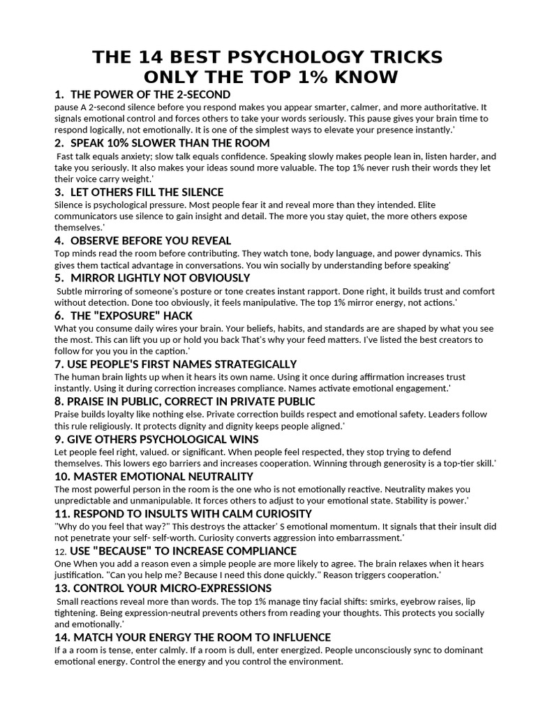 The 14 Best Psychology Tricks | PDF | Body Language | Psychology
