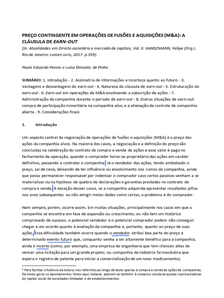 Preço Contingente em Operações de Fusões e Aquisições | PDF | Opção ...