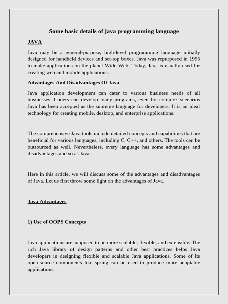 Some Basic Details of Java Programming Language | PDF | Java ...