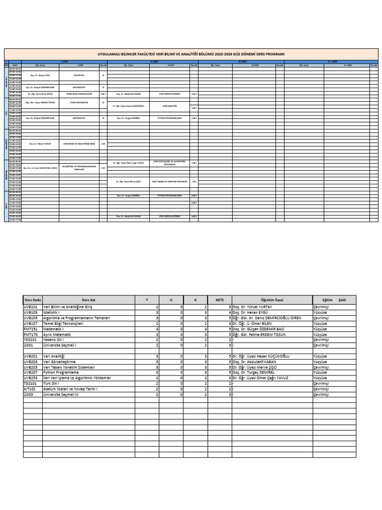 VBA Ders Programi 2025 2026 Guz | PDF