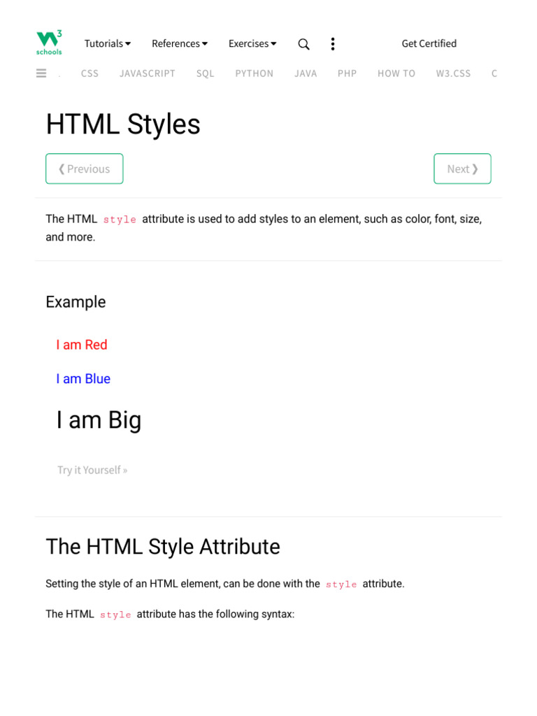 HTML Styles (W3 Schools) | PDF | Html | Html Element