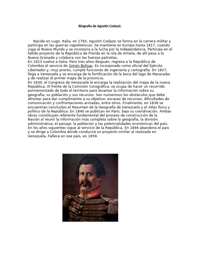 Biografía de Agustín Codazzi | PDF