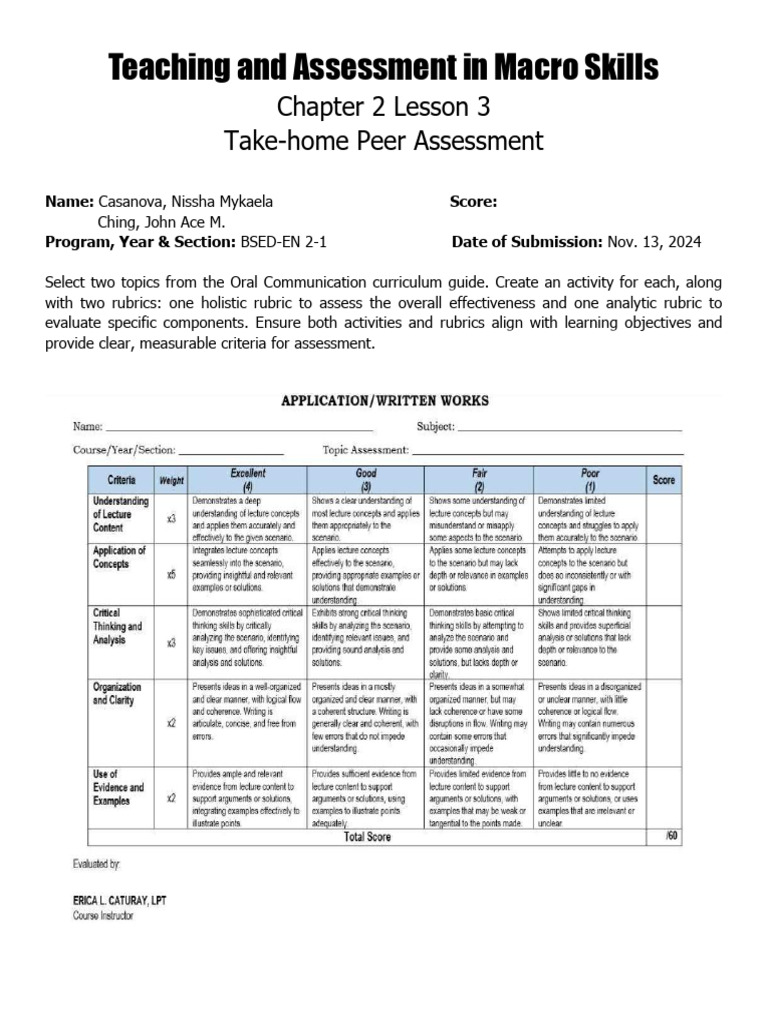TAMS Lesson 3 Assessment | PDF | Educational Assessment | Body Language