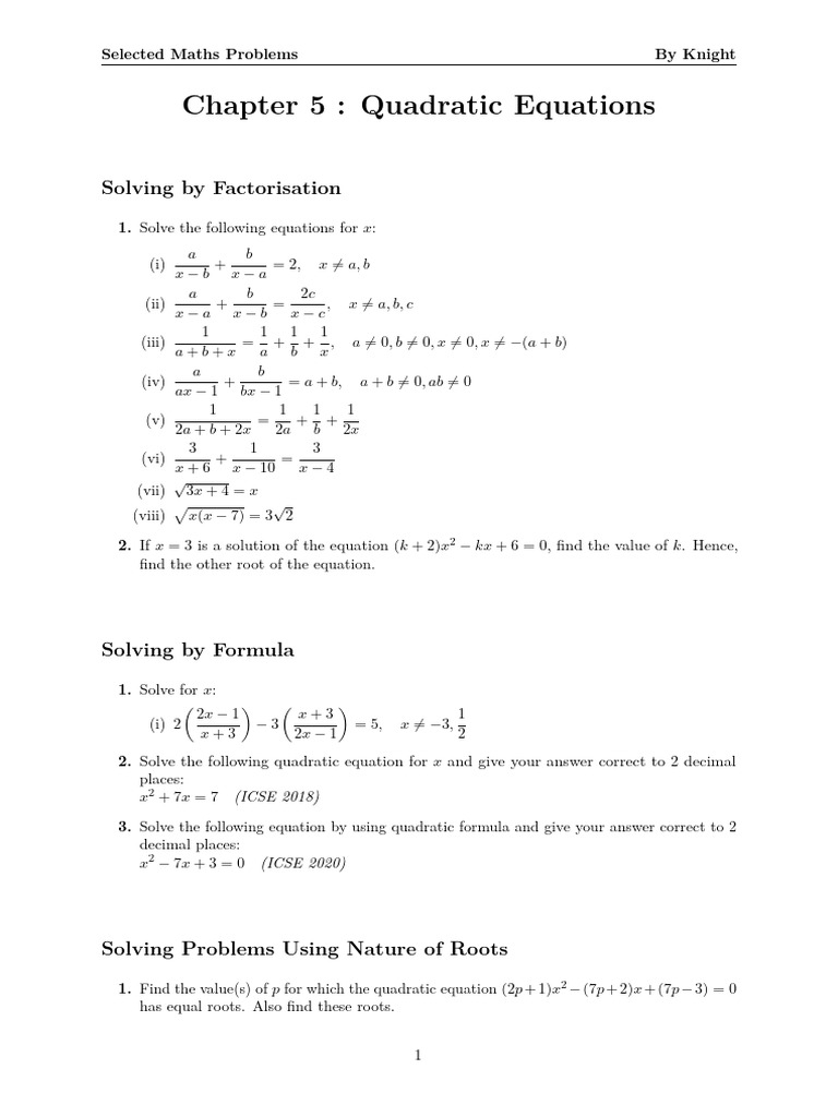 Quadratic Selected Problems by Knight | PDF | Quadratic Equation | Speed