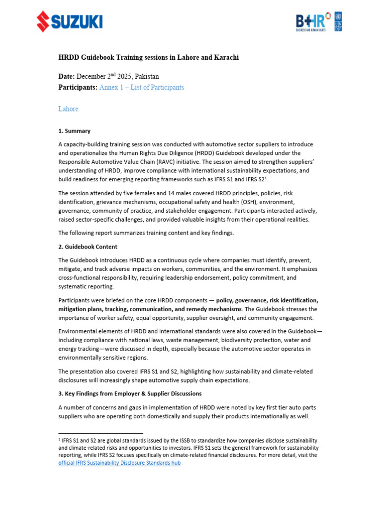HRDD Guidebook Training Report | PDF | Due Diligence | Disability