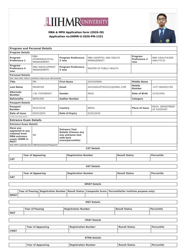 Application Form IIHMR U 2026 PM 1331 | PDF | Vocational Education ...