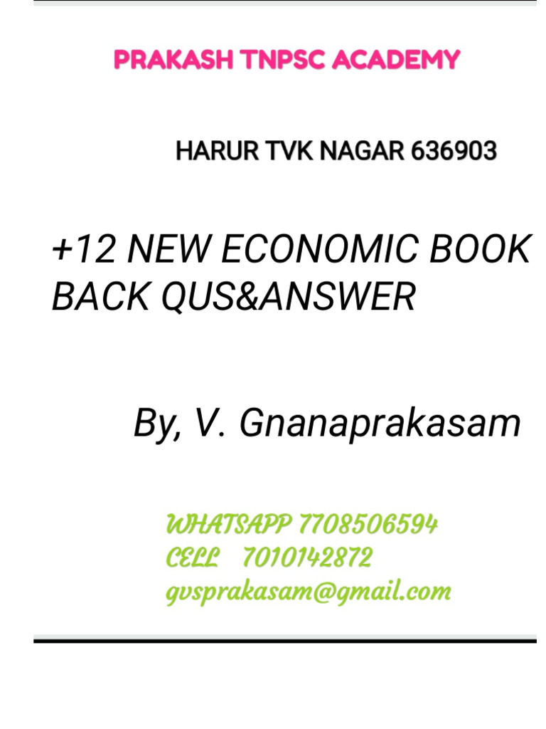 12th Economics Book Back Questions With Answers TM | PDF