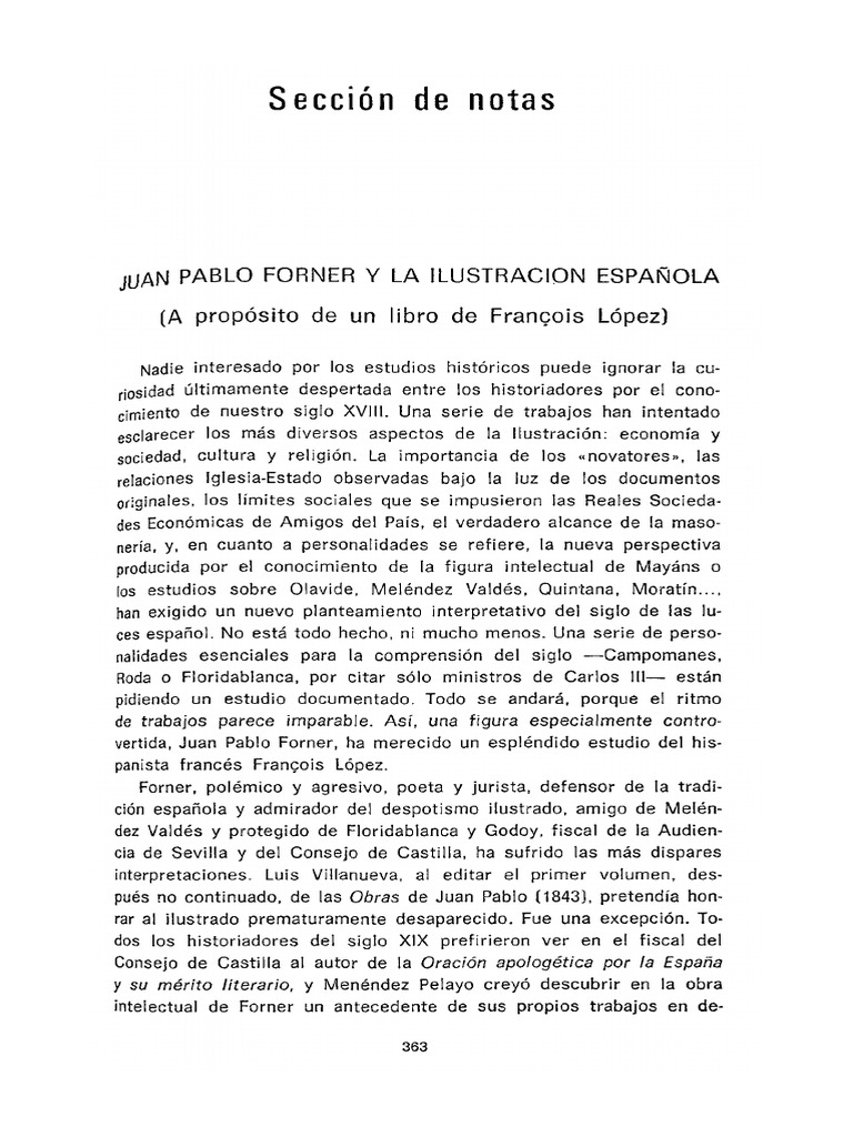 Juan Pablo Forner y La Ilustracion Espanola a Proposito de Un Libro de ...