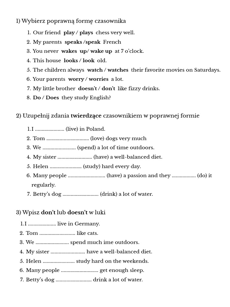 Present Simple Worksheet | PDF | Chess | Chess Theory