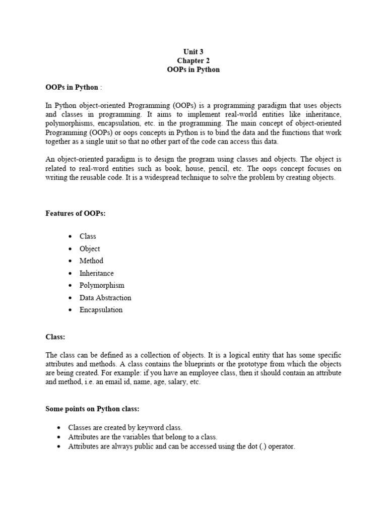 Unit 3 - CH 2 OOPs in Python | PDF | Object Oriented Programming ...