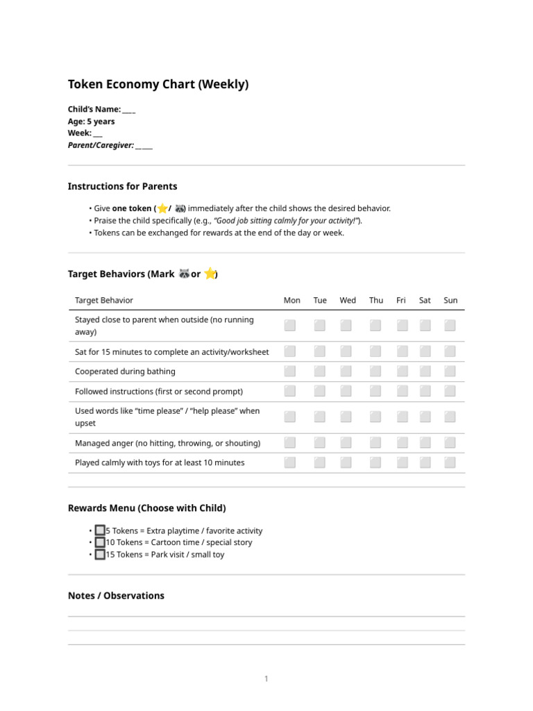 Token Economy Chart | PDF