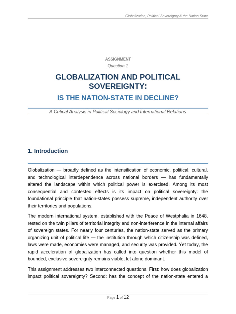 Globalization Political Sovereignty Nation-State Assignment | PDF ...