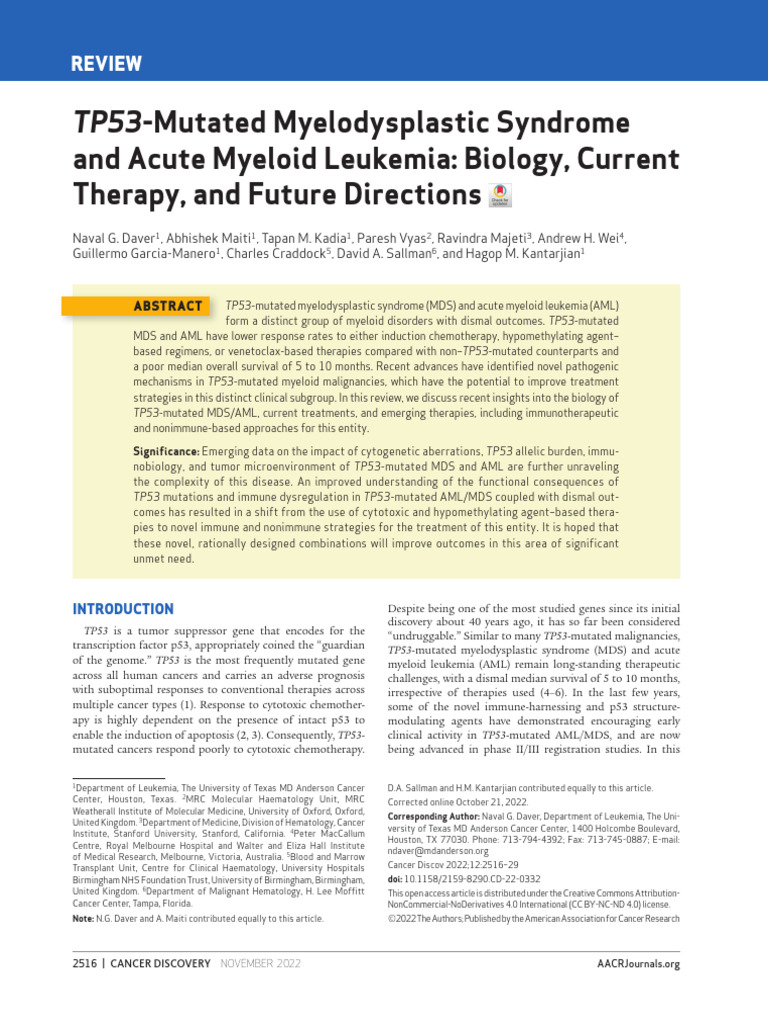 And Acute Myeloid Leukemia: Biology, Current Therapy, and Future ...