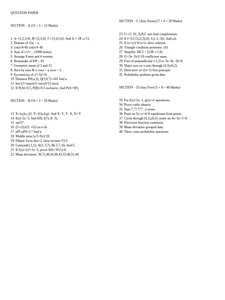 Question Paper Strict Two Columns | PDF