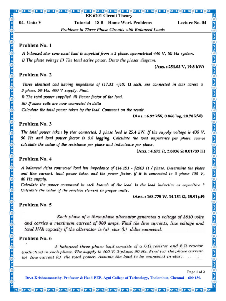 Three Phase Circuits-HW Problems | PDF | Physical Quantities | Power ...