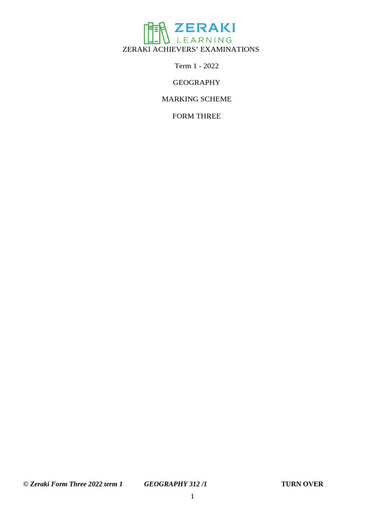 Zeraki - Geography Form 3 - Marking Scheme-1 | PDF | Rock (Geology ...