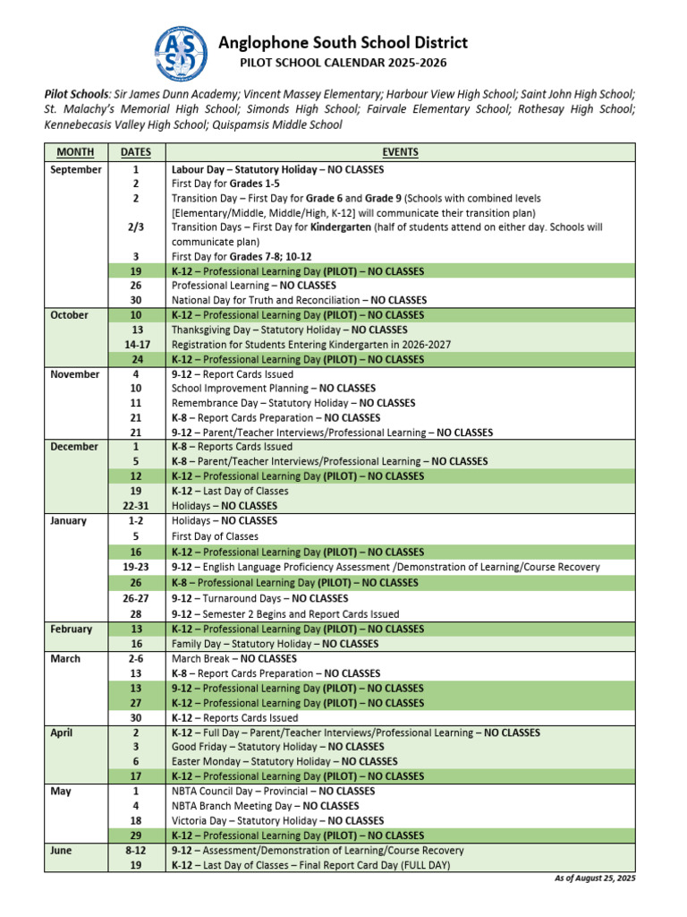 ASD-S FAMILY PILOT School Calendar 2025-2026 Final | PDF | Academic ...