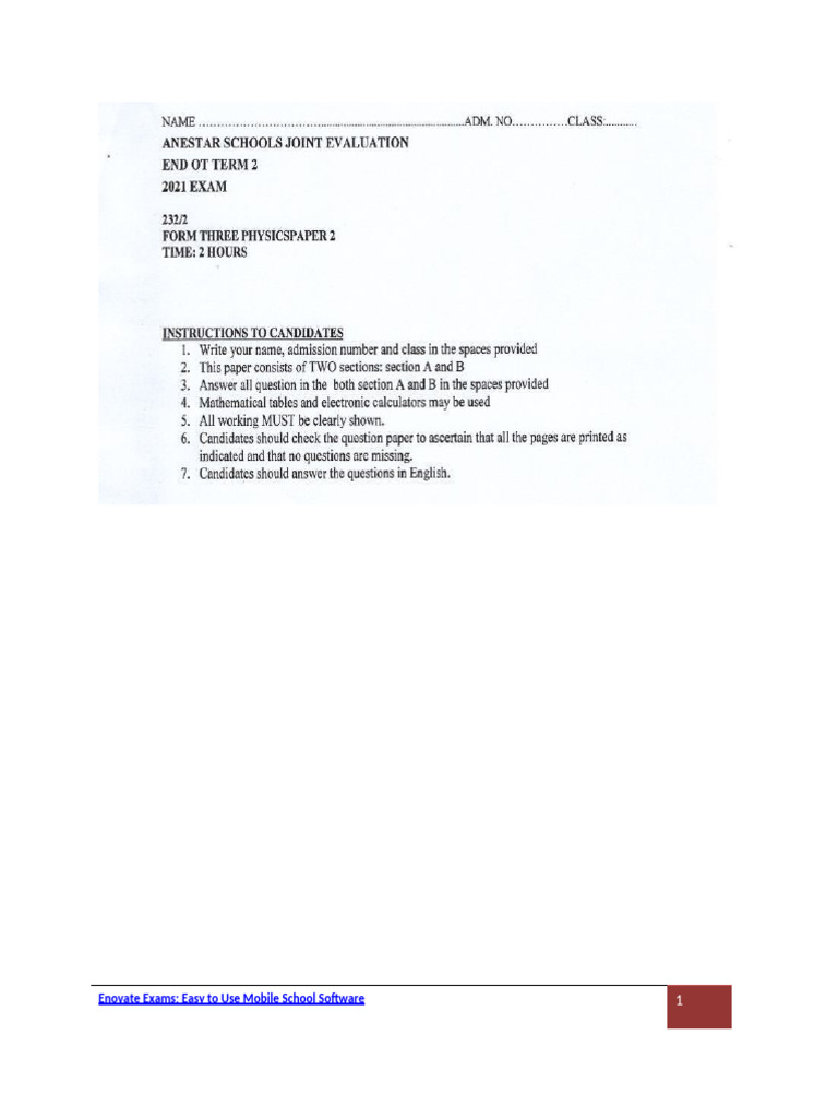 Form 3 Physics Pp2 Ms Moi Tea | PDF