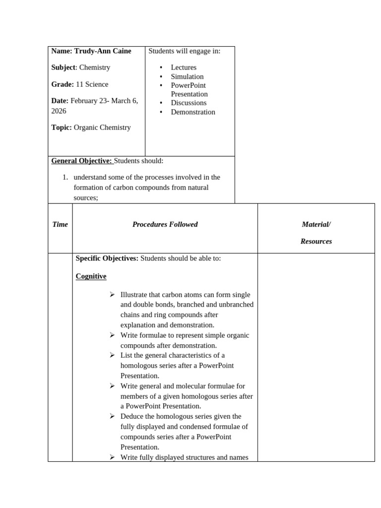 Grade 11 Lesson 1- Organic Chemistry 2026 | PDF | Alkane | Alkene