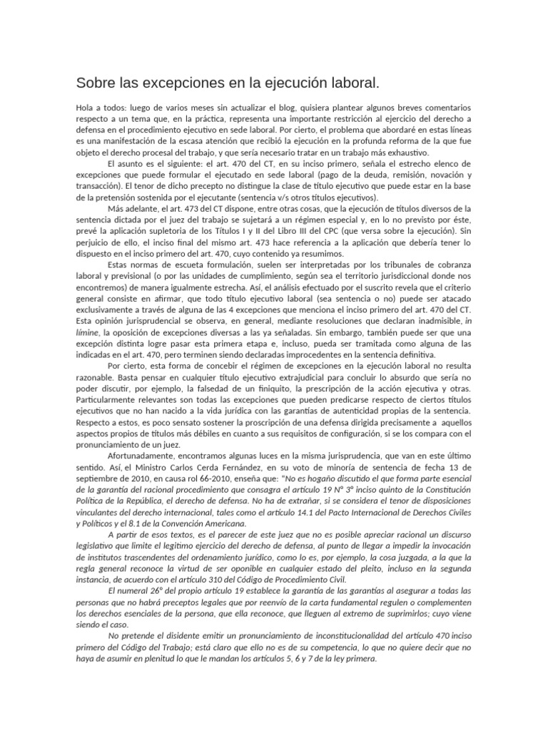 Sobre Las Excepciones en La Ejecución Laboral | PDF | Sentencia (ley ...