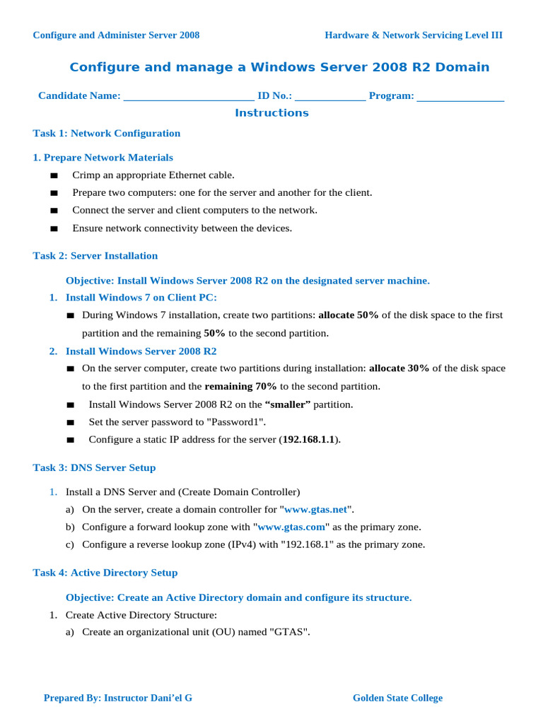 Configure and Manage A Windows Server 2008 R2 Domain Worksheet | PDF ...