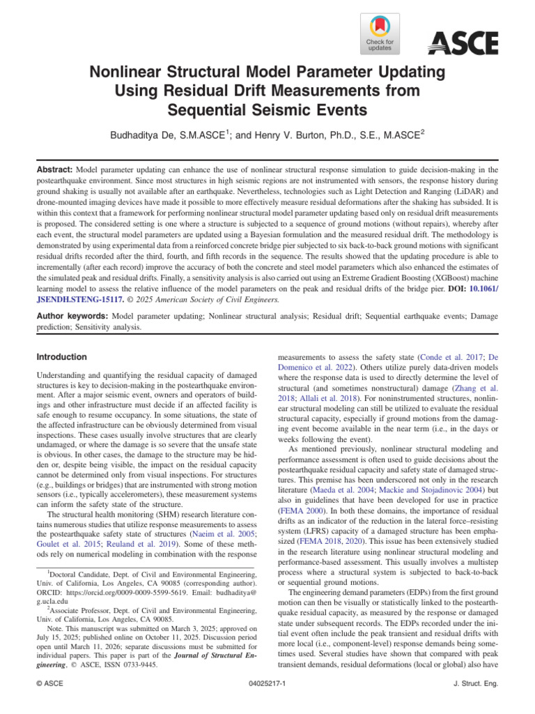 De Burton 2025 Nonlinear Structural Model Parameter Updating Using ...