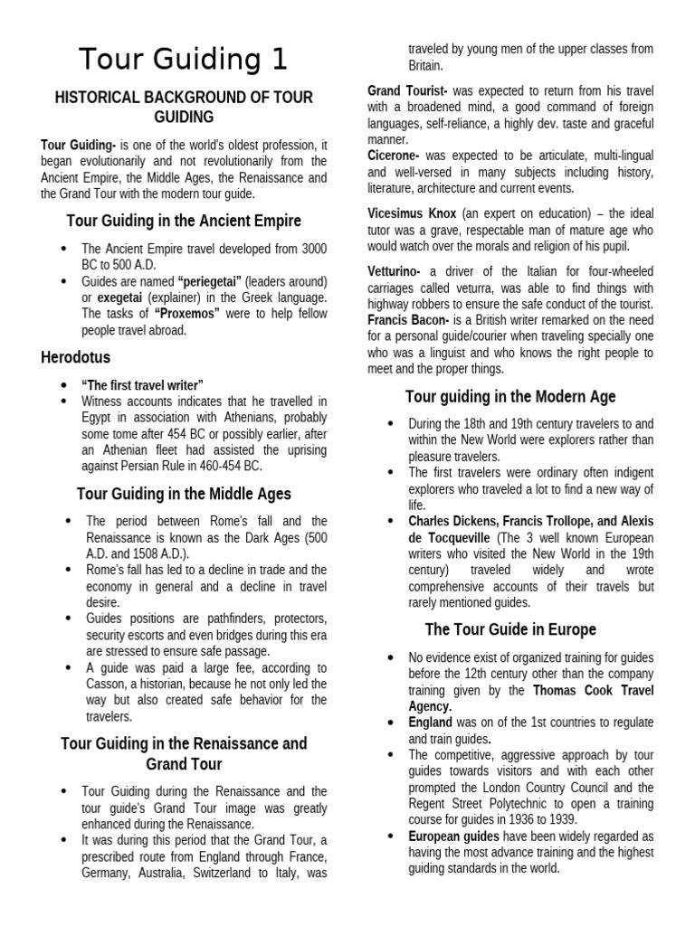 Tour Guiding 1 1 and 2 Lesson Notes | PDF | Tourism | Vocational Education