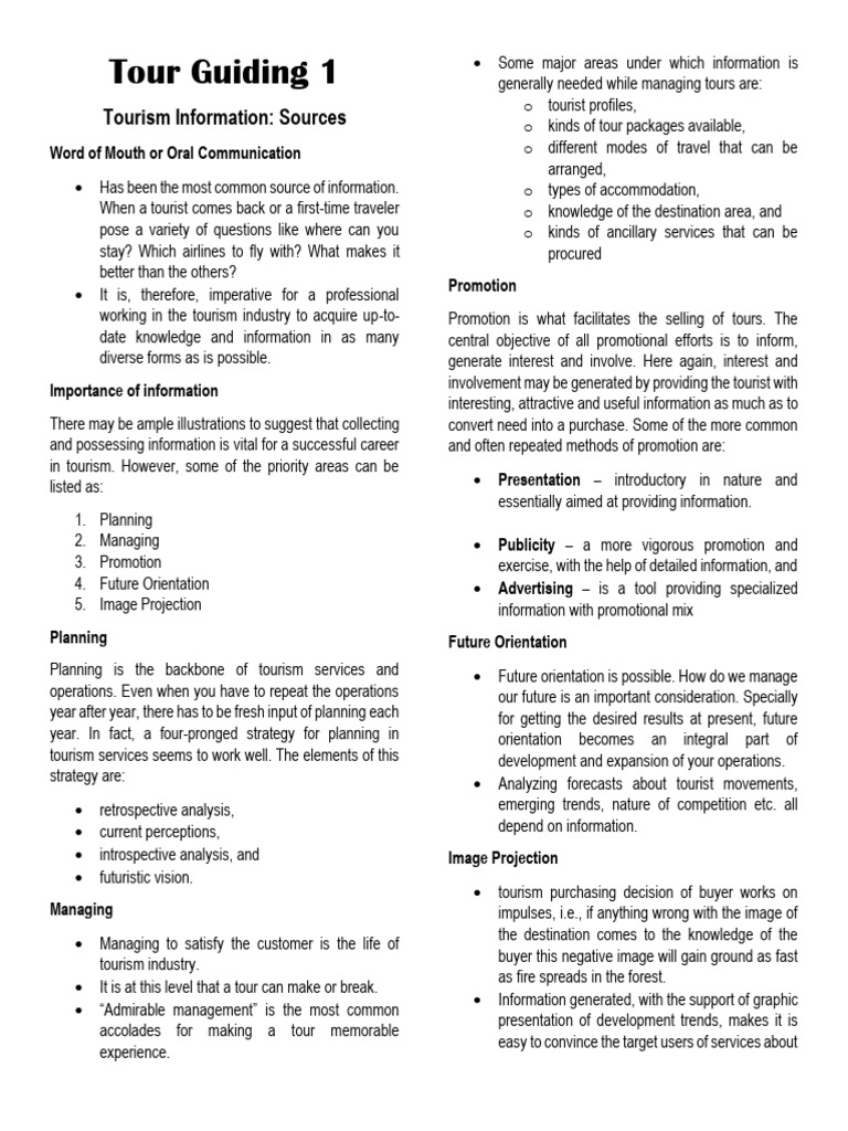 Tour Guiding 1 3 To 5 Lesson Notes | PDF | Body Language | Tourism