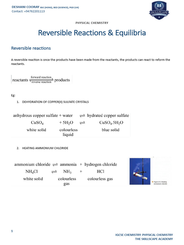 Reversible Reactions | PDF | Chemical Equilibrium | Chemical Reactions
