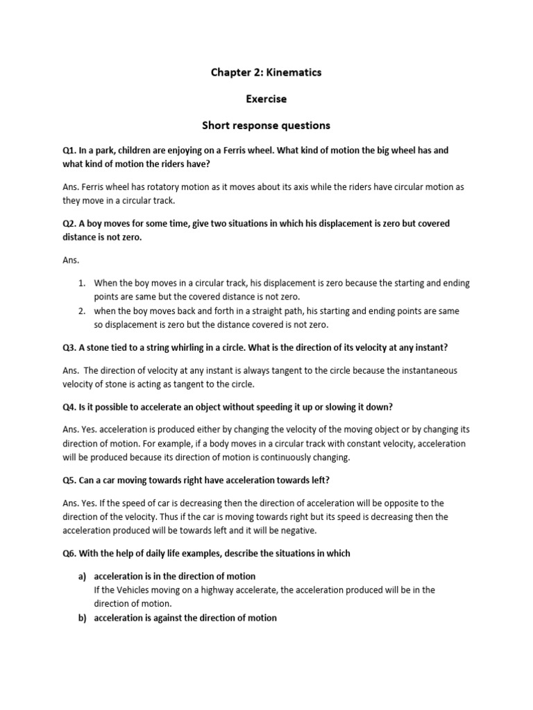 Kinematics Short Response Questions | PDF | Acceleration | Velocity