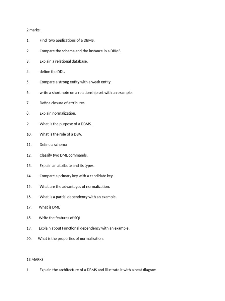 Question Bank Unit 1 & Unit 2 Dbms | PDF