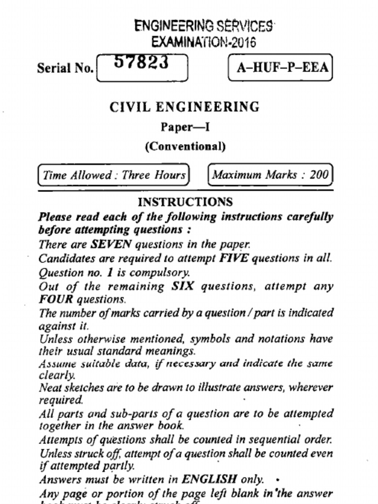 Ese Conventional Civil Engineering Paper 1 2016 | PDF