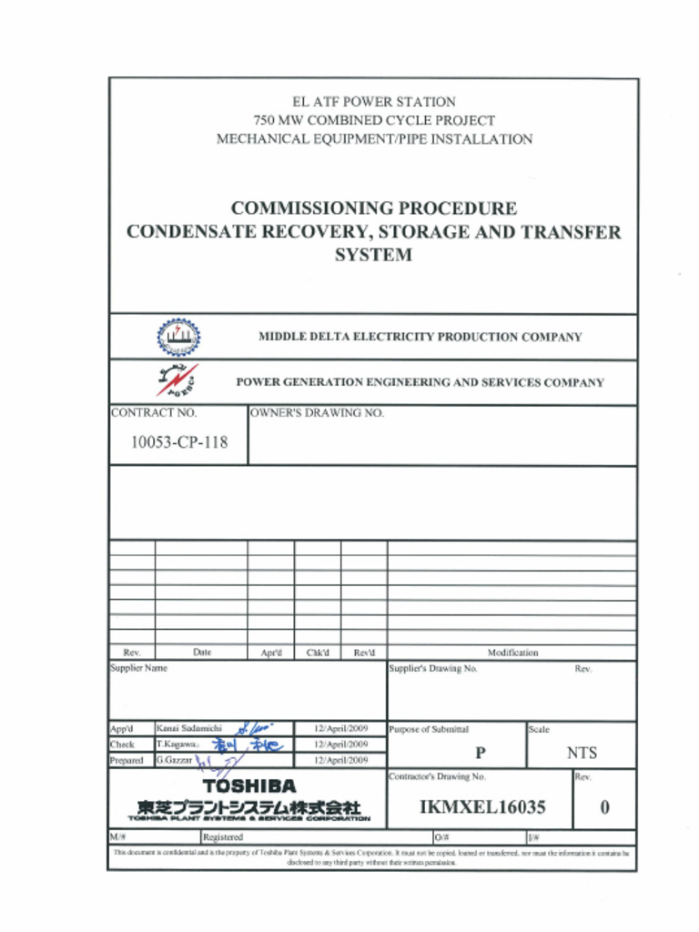 Commissioning Procedure Condensate Recovery, Storage and Transfer ...