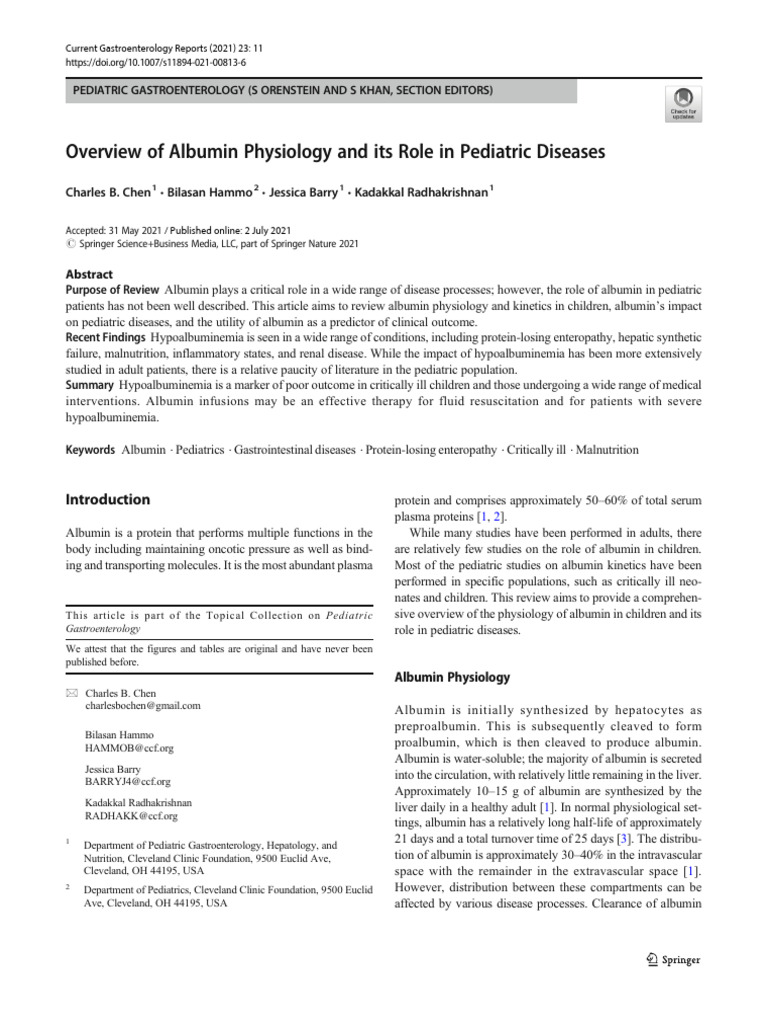 Albumin Role in Children | PDF | Clinical Medicine | Medical Specialties