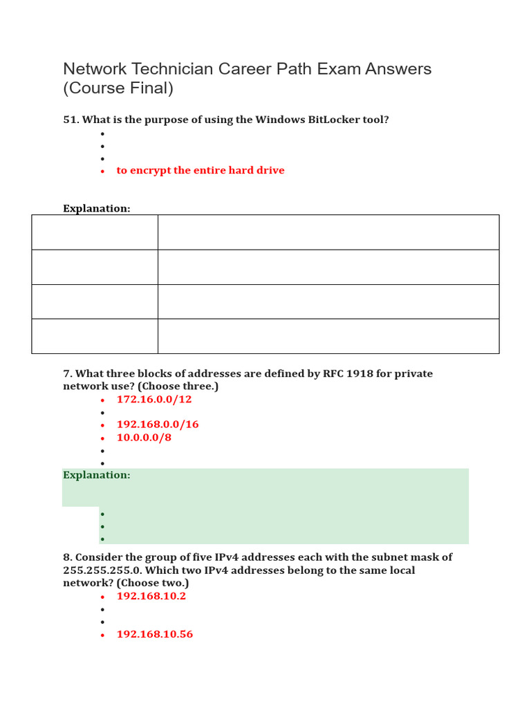 Network Technician Career Path Exam Answers | PDF | Computer Network ...