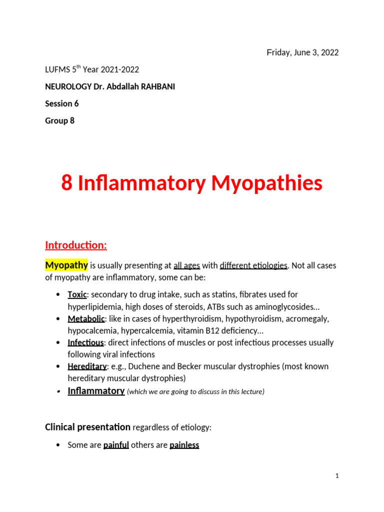 8 Inflammatory Myopathies (Record) | PDF | Medicine | Diseases And ...