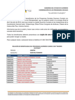 Relación de Beneficiados Del Programa Guerrero Cumple Con "Madres Solteras" Municipio Quechultenango