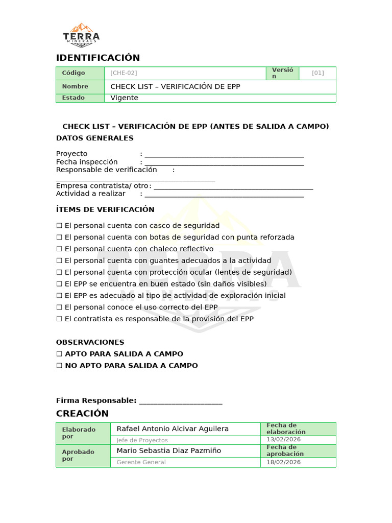 Check List - Verificación de Epp | PDF